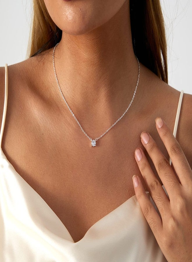 Tasiso Silver Necklaces for Women, Dainty Diamond Necklace 14k Silver Plated Prom Necklace Simple CZ Choker Necklaces for Women Trendy Everyday Jewelry Gifts - Image 3